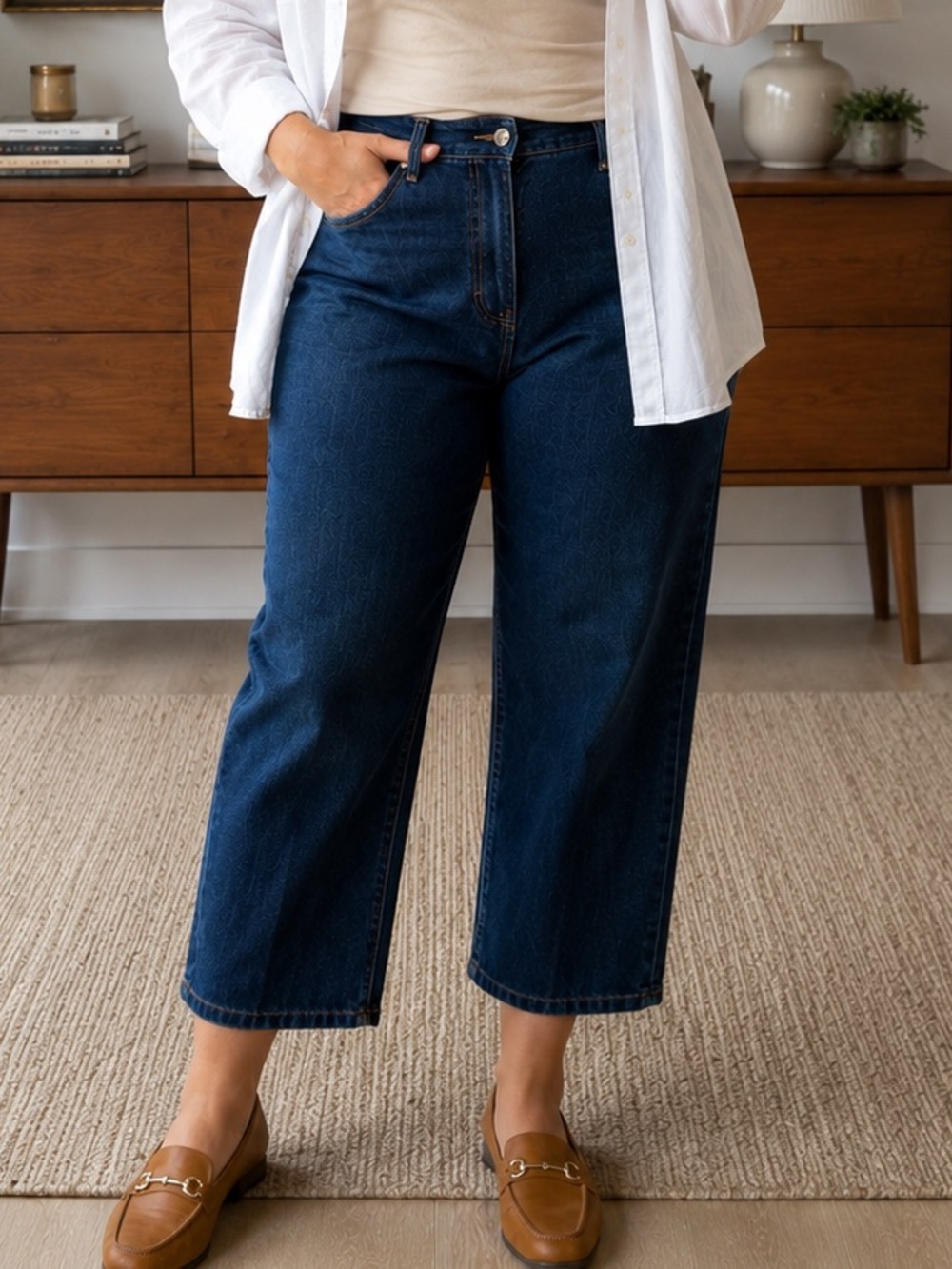 Lauren Ralph Lauren 16W Cropped Straight Leg Stretch Jeans Dark Wash Blue Casual